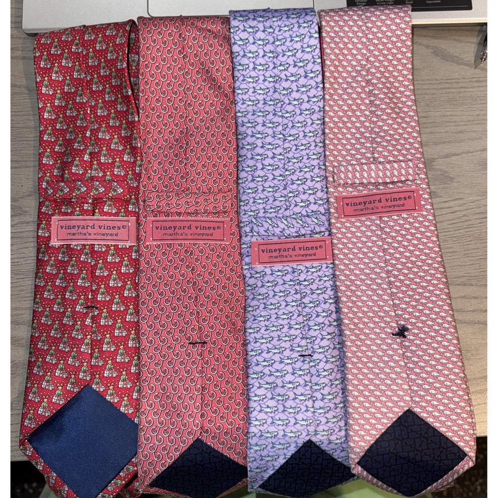 Lot of 4 Vineyard Vines Silk Ties Mens Whale Shark Christmas Holiday Preppy